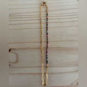Colorful Beaded and Gold Chain Necklace